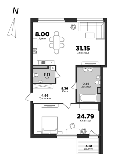 Prioritet, 1 bedroom, 92.88 m² | planning of elite apartments in St. Petersburg | М16